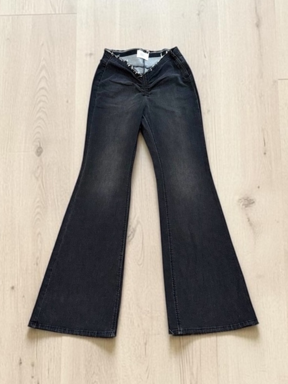 BDG Raw Hem Waist Black Faded Wide Leg Pull On Jeans Size 30
